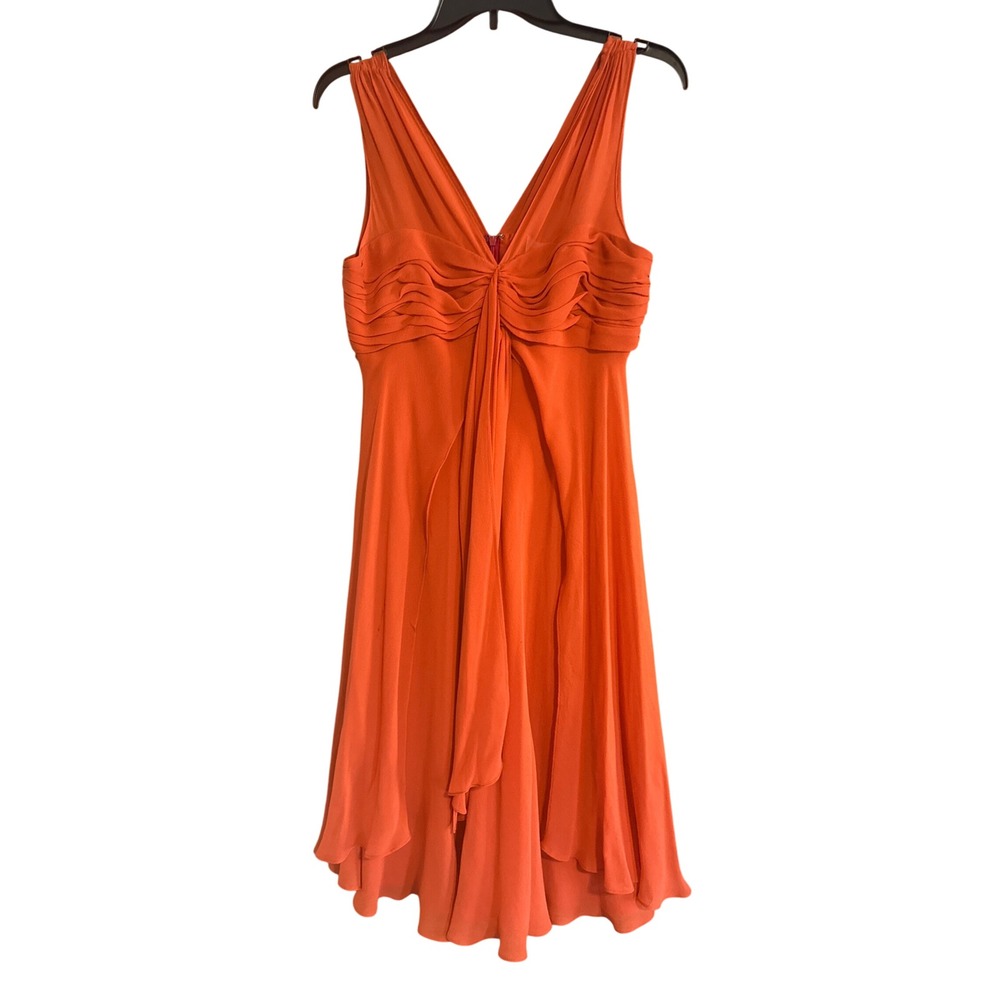 Donna Ricco New York Orange‎ V Neck Sleeveless Flowy Midi Dress Women Size 8